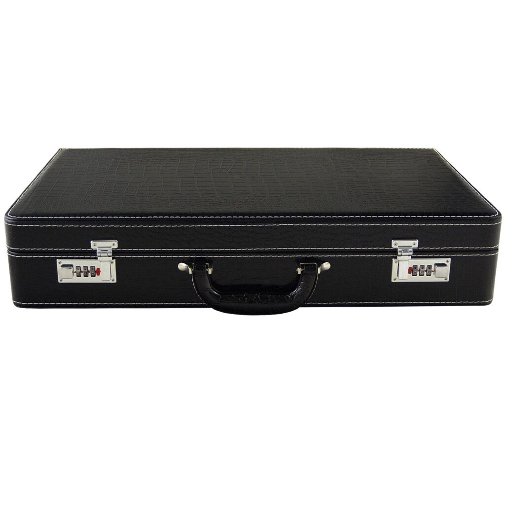 Black PU leather 30 watch case with crocodile grain exterior and combination locks