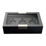 Black wood perfume display storage box with tempered glass window