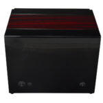 Rear view of 2 watch winder with high-gloss black cabinet, ebony top panel and rear controls