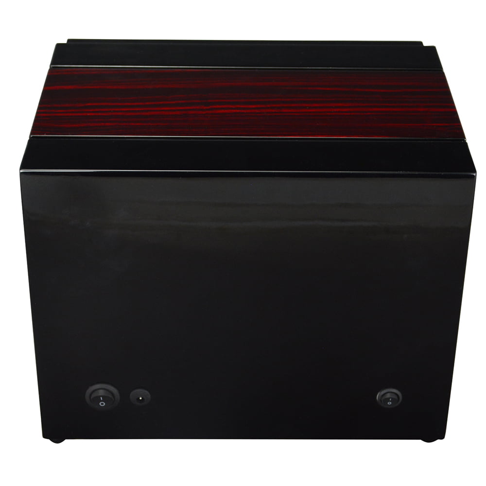 Rear view of 2 watch winder with high-gloss black cabinet, ebony top panel and rear controls