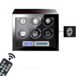 6 watch winder with tempered glass window, remote control and standard hardware lock