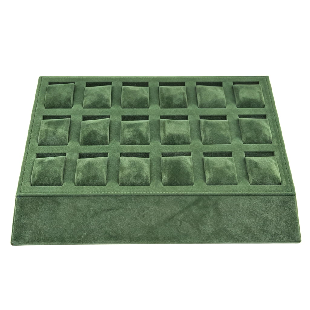 Green velvet 18 watches tray with display compartments