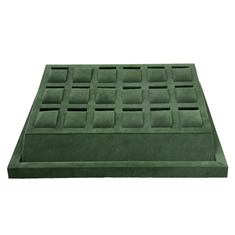 Green Velvet 18 Slots Watch Tray Organizer with Base