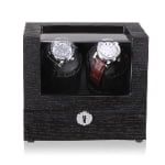 Black wood veneered double watch winder case with glass display window