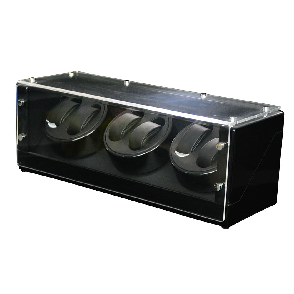 3 slots watch winder with black high-gloss lacquer finish and acrylic display window