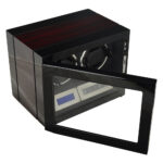 2 watch winder with open tempered glass door, ebony finish and digital control panel