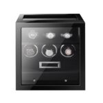 Touch screen watch winder with black high gloss case and glass display window