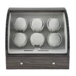 Automatic watch winder with touchscreen control and dark oak finish display case