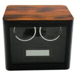 2 watch winder storage case front with Zebra wood grain exterior
