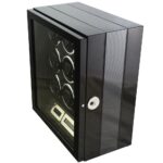 9 watch winder with carbon fibre-style side panel, tempered glass door and fingerprint lock