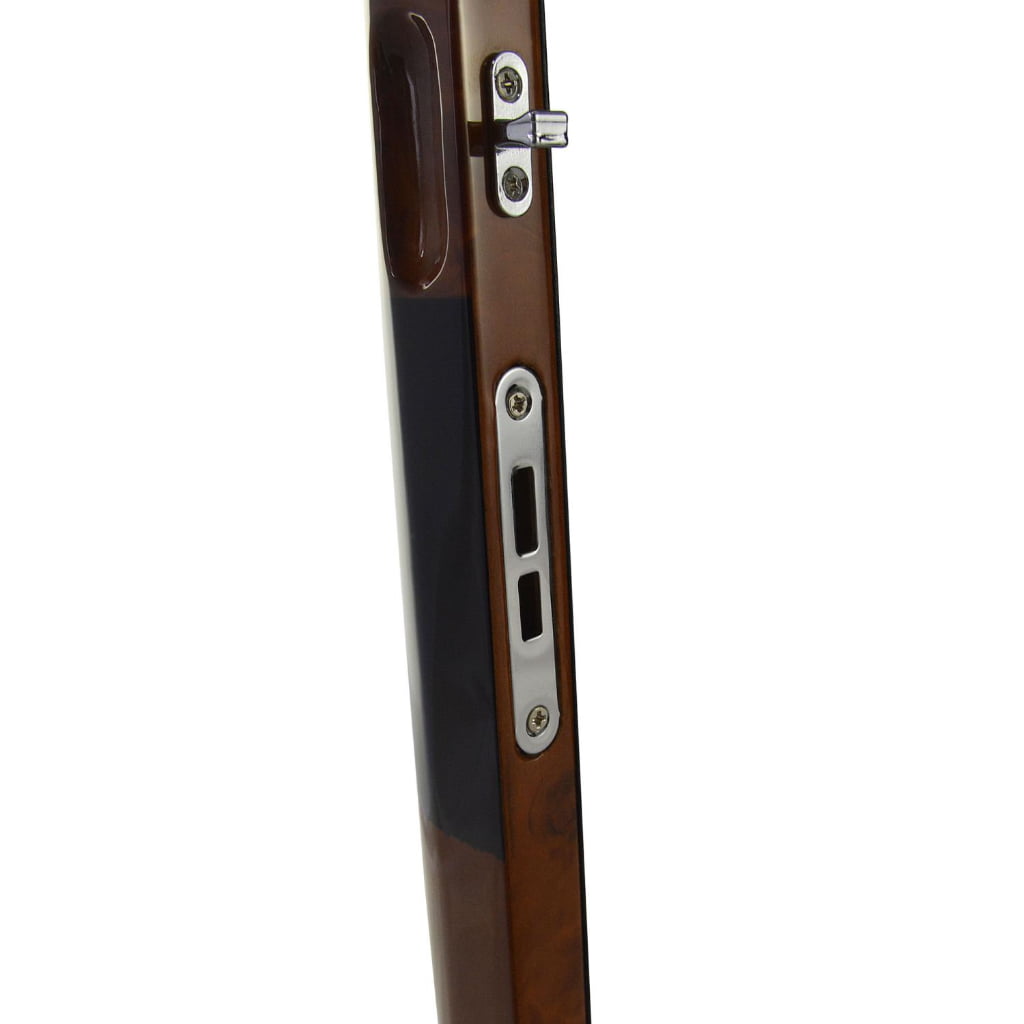 Watch winder tempered glass door detail with dark yellow high-gloss frame and metal locking hardware