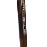 Watch winder tempered glass door detail with dark yellow high-gloss frame and metal locking hardware