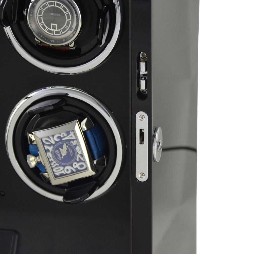 Watch winder interior detail with standard hardware lock and black winding compartments
