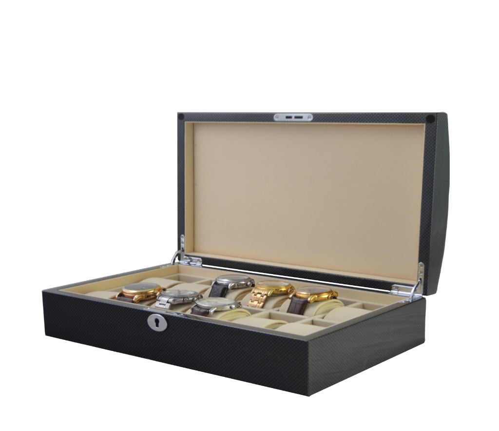Watch holder case with metal lock and compartment display