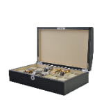 Watch holder case with metal lock and compartment display