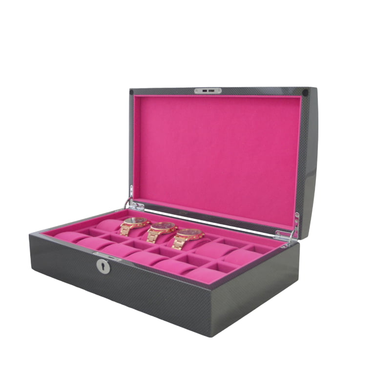 Arc Wrist Watch Case for 12 Watches with Pink Velvet Interior