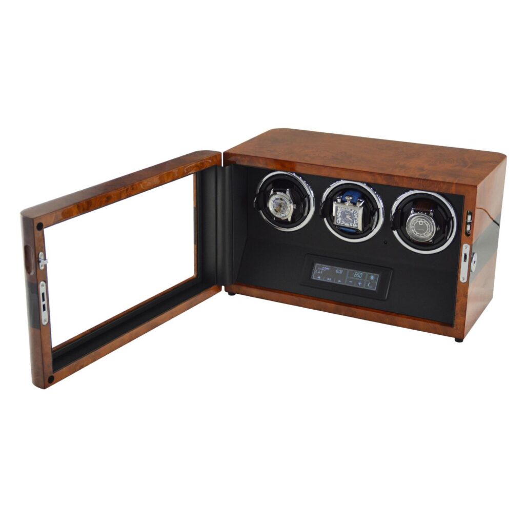 Triple watch winder with touchscreen and LED light