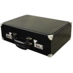 Top view of black 48 slot watch case with handle and secure closure
