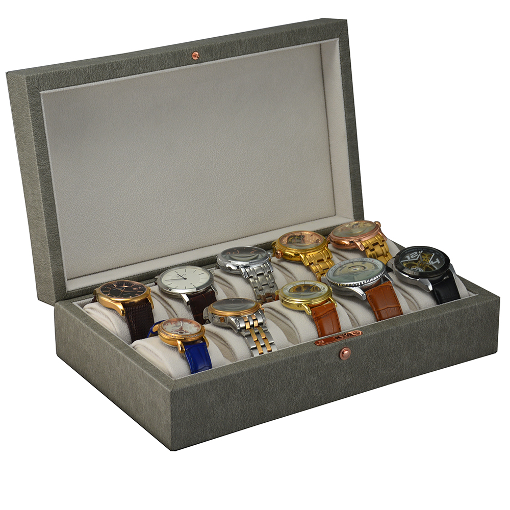 10 watch box with PU leather exterior and soft interior cushions