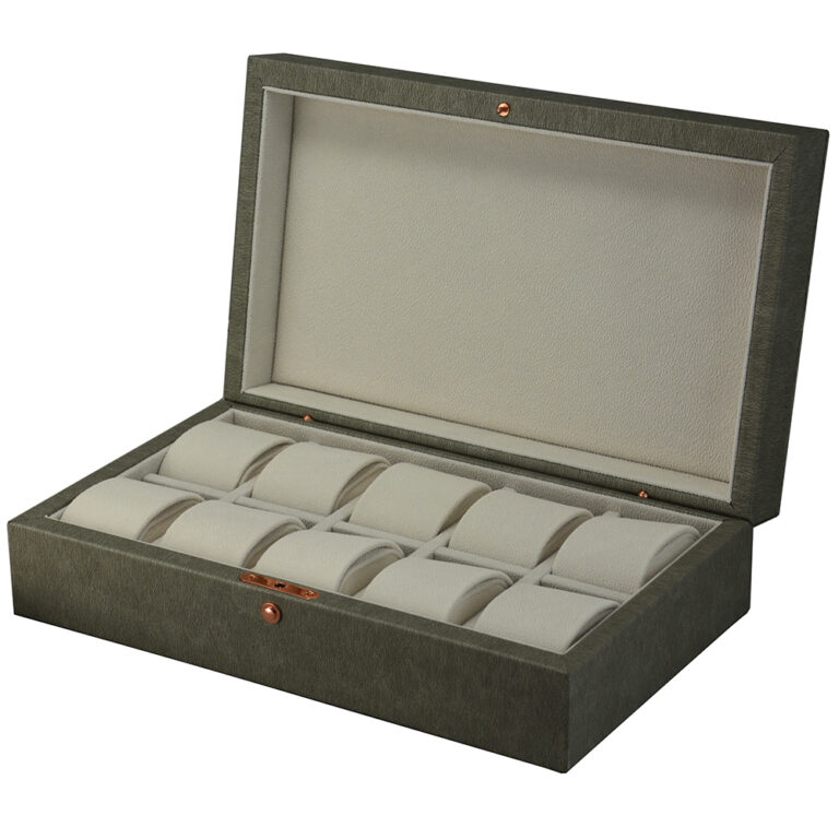 Grey 10 Slots Watch Collection Storage Case with PU Leather Exterior