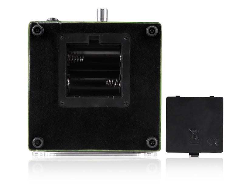 Green watch winder bottom view with battery compartment