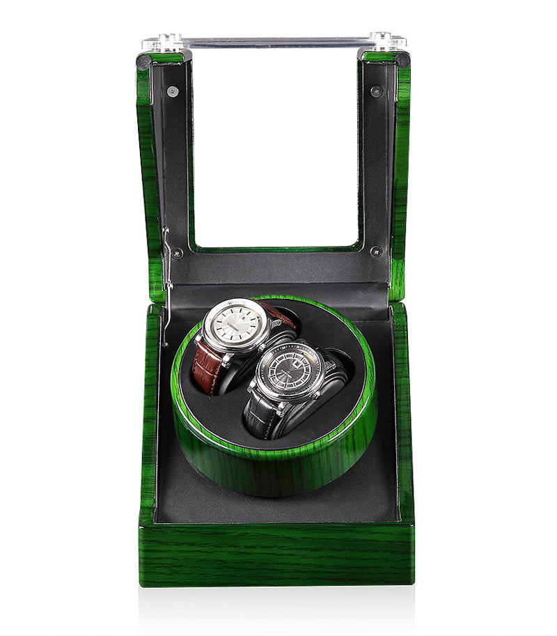 Green automatic watch winder open view with two winding positions