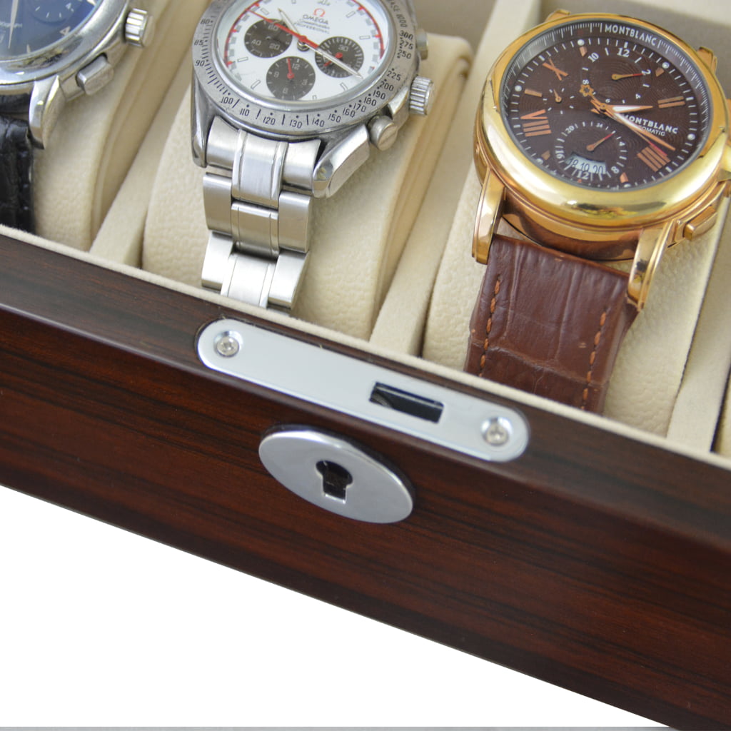 Watch case hinge hardware detail with velvet interior lining