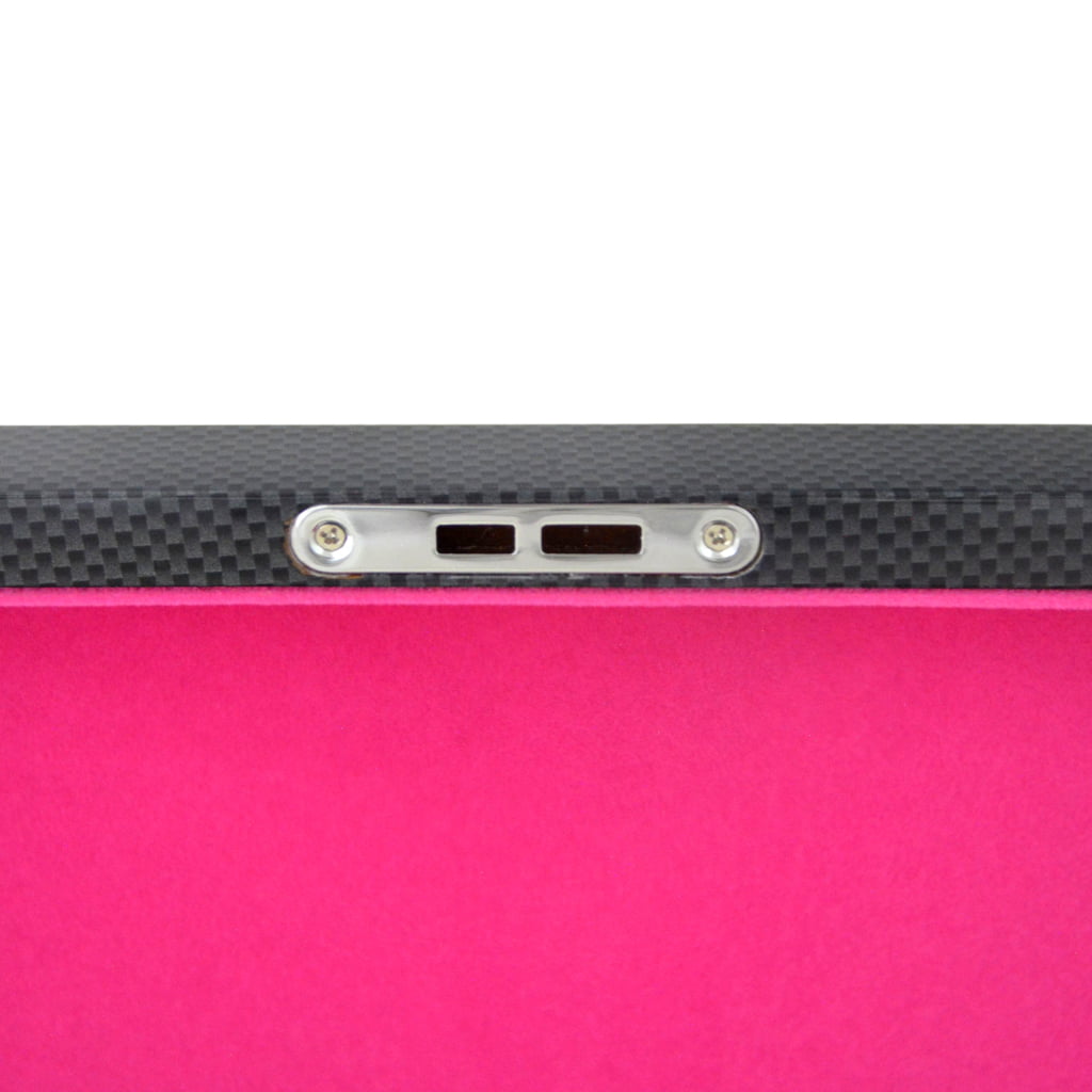 Watch case front lock detail with carbon fibre exterior surface