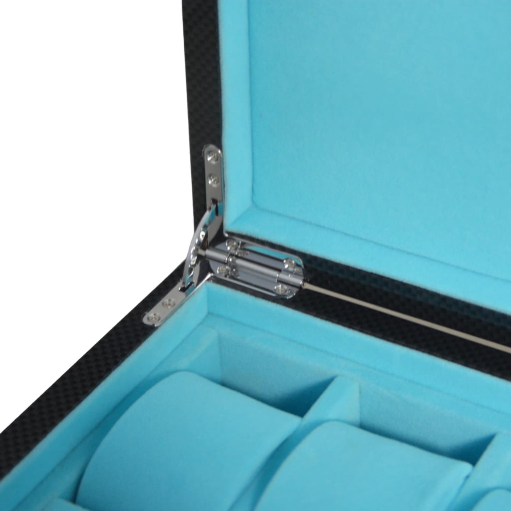 Watch case lock detail with carbon fibre finish and velvet interior