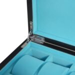 Watch case lock detail with carbon fibre finish and velvet interior