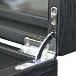 Wooden perfume case hinge detail with black exterior finish
