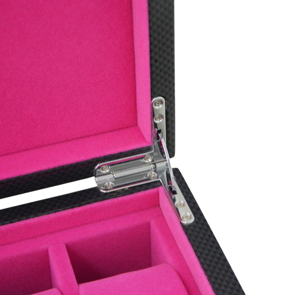 Watch case hinge detail with pink velvet interior lining