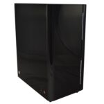 Rear view of 9 watch winder with high-gloss lacquered MDF cabinet, hinges and rear controls
