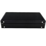 Bottom view of black PU leather watch case with crocodile grain surface