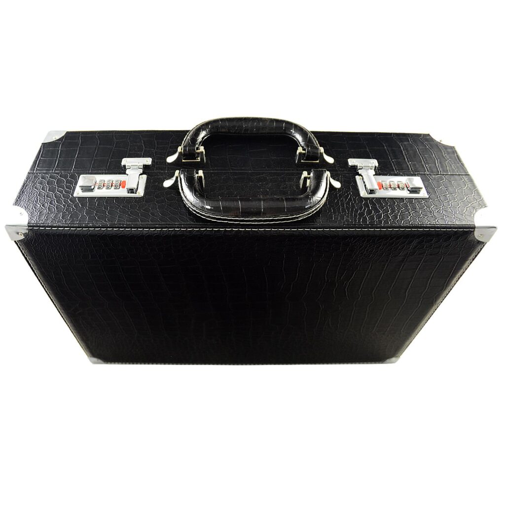 Large capacity watch case with black crocodile grain PU leather exterior