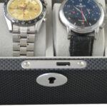 Carbon fiber watch case hinge detail with interior lining