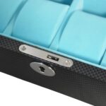 Watch display case showing Tiffany blue cushions and individual compartments