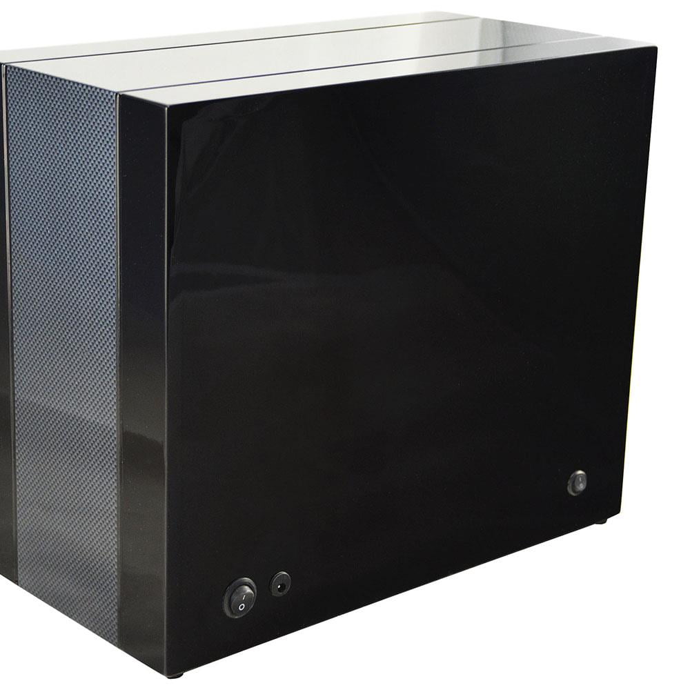 Rear view of 6 watch winder with black high-gloss lacquered cabinet finish