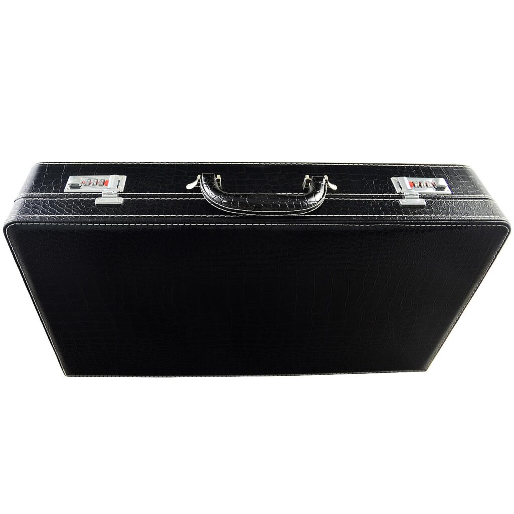 Black PU leather 30 watch case with handle and combination lock details