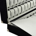 Open 60 slot watch suitcase box with apricot velvet interior and watch compartments