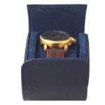 Open blue single watch travel roll holding one watch
