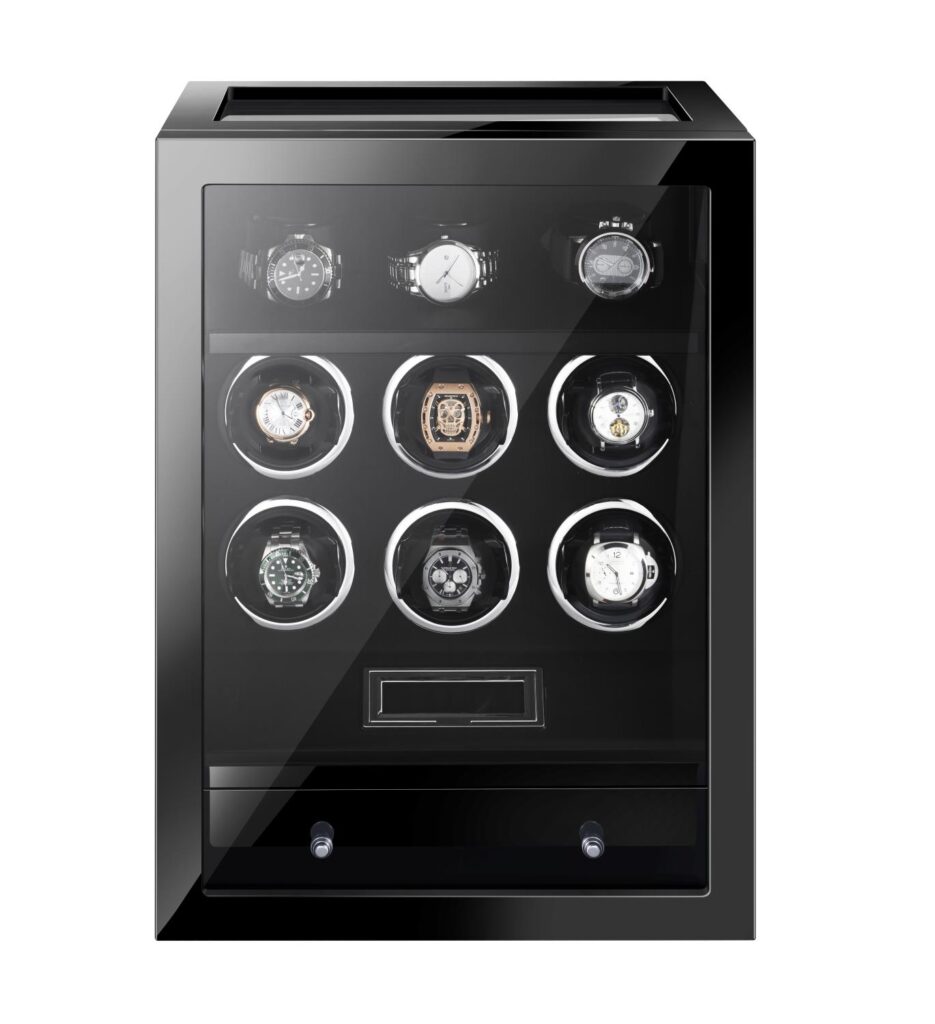 Watch winder front side with remote control and high glossy lacquer