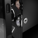 Watch winder case door lock detail with remote control and LED light