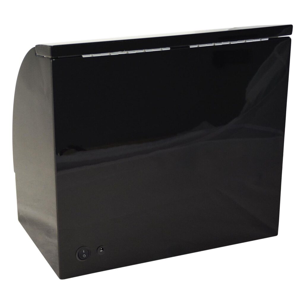 12 o'clock return watch winder rear view with high gloss lacquered MDF exterior