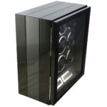 9 watch winder side view with carbon fibre-style panel, high-gloss cabinet and tempered glass door