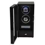 Black 2 watch winder displaying two watches with touchscreen control and lower storage drawer