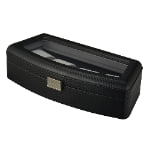 Carbon fiber watch storage box with black exterior and compact design