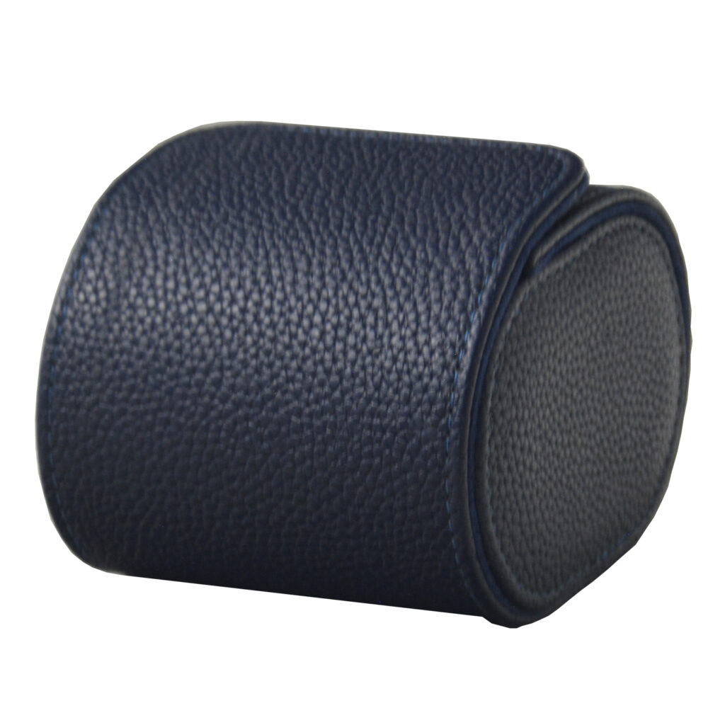 Blue single watch roll with pebbled PU leather exterior