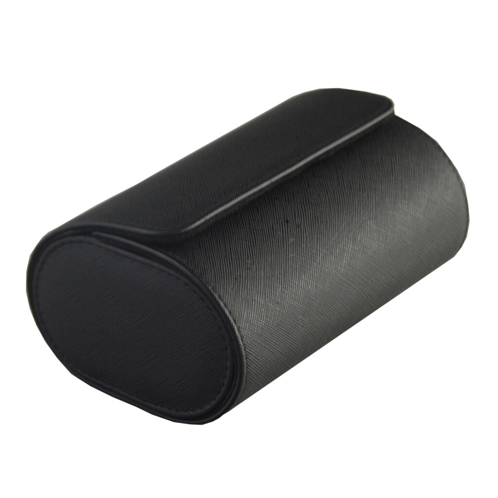Black PU leather 2 watch travel case shown from the side