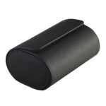 Black PU leather 2 watch travel case shown from the side